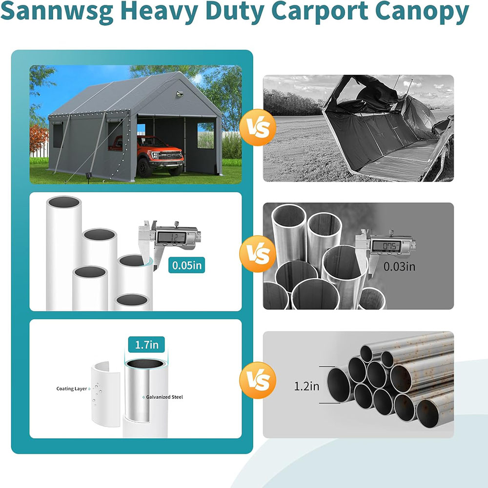 Heavy duty carport canopy, extra large portable car tent garage with roll-up windows and four seasons tarpaulin cover