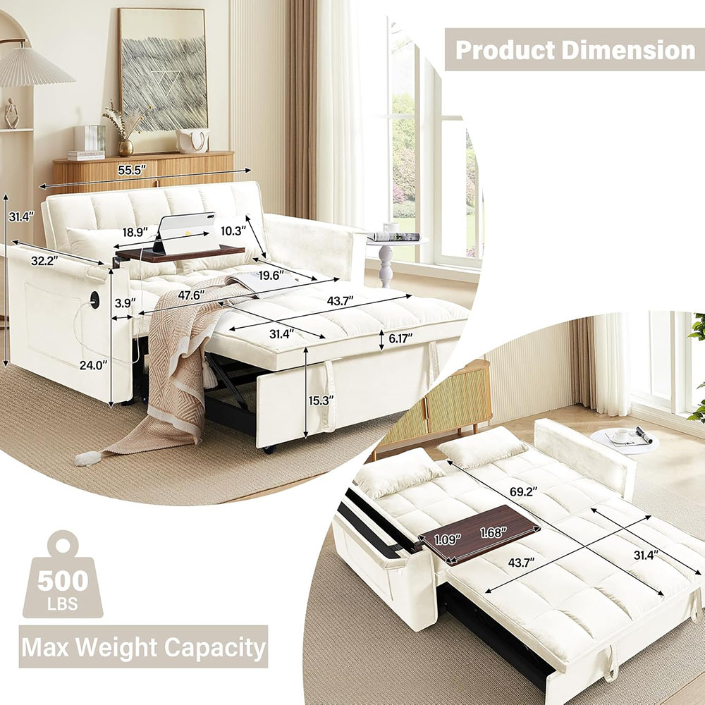 Convertible Sofa Bed,3-in-1 Velvet Sleeper Couch Pull-Out Bed