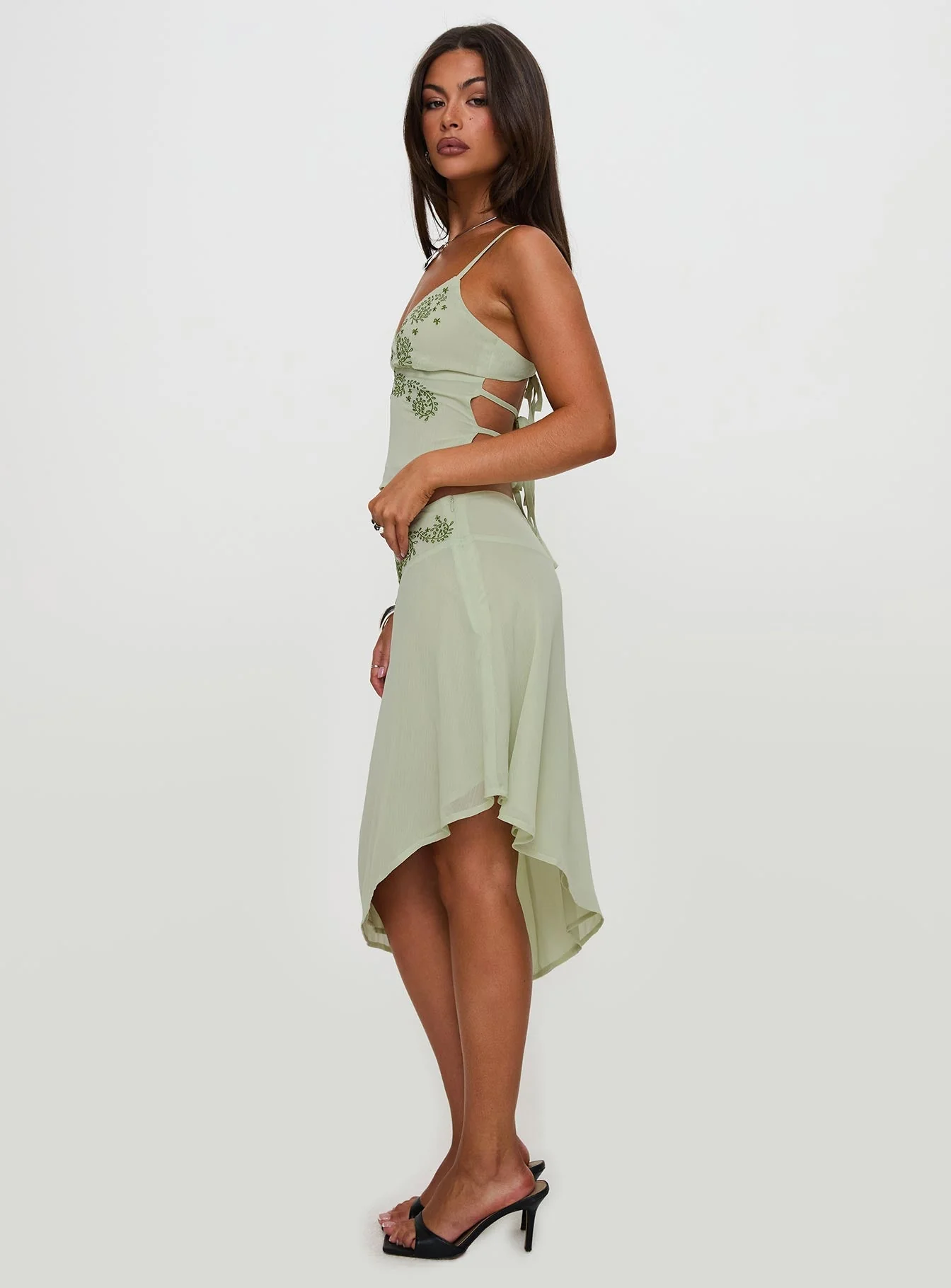 Pappilion Asymmetrical Midi Skirt Sage