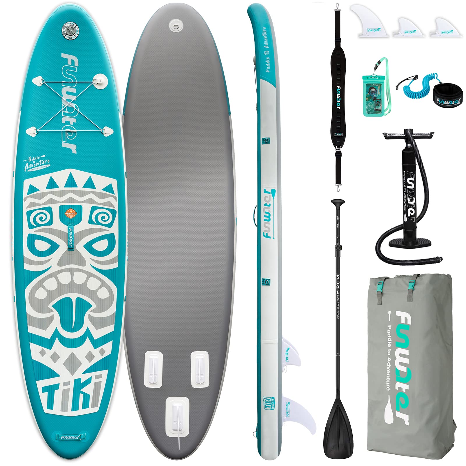 FunWater SUP Inflatable Stand UP Paddle Board 320x83x15cm Ultra-Light Everything Included ISUP, Adj Paddle, Pump, SUP Backpack, Leash, Waterproof Bag, Non Slip Deckpad Youth & Adult