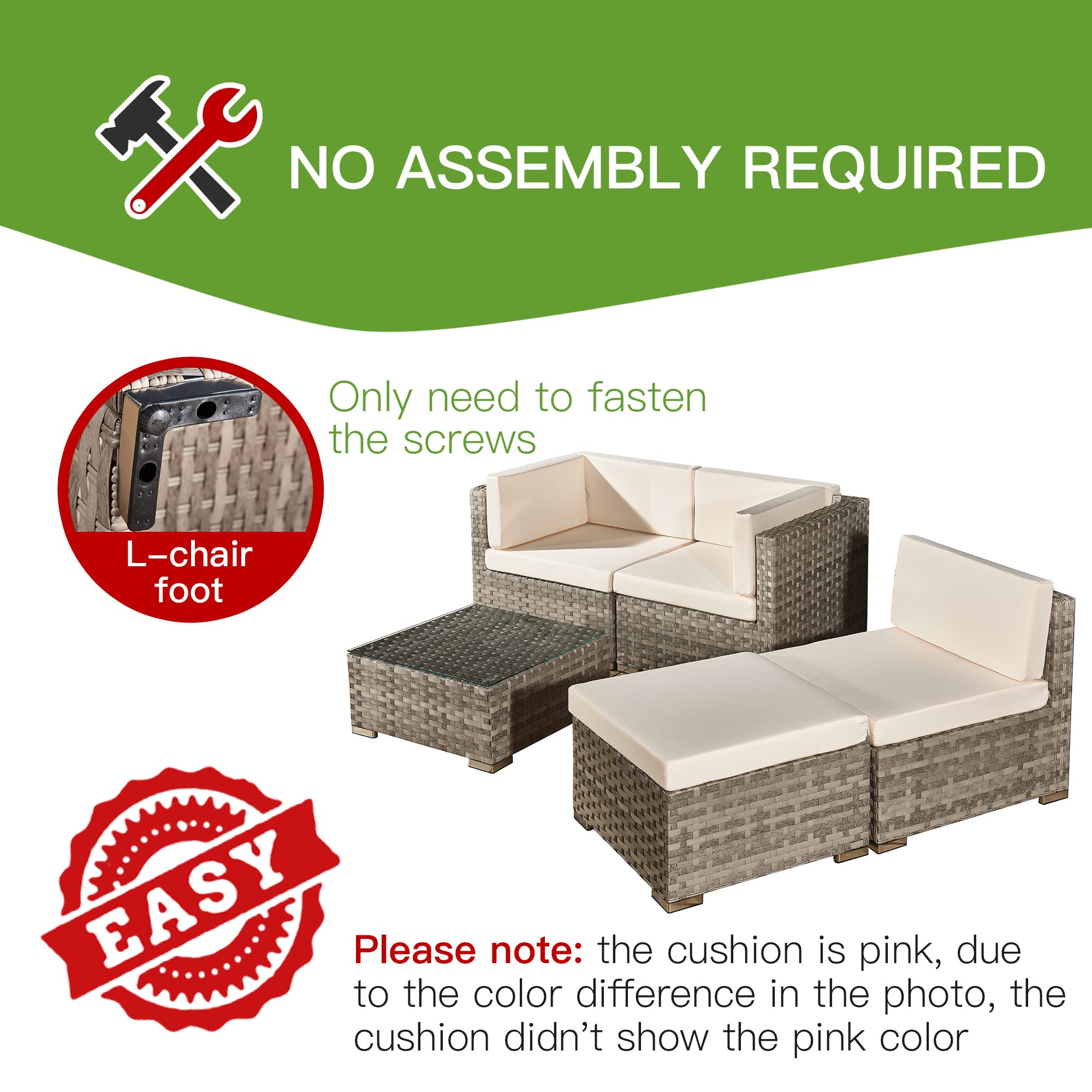 ASOWNSUN Rattan Garden Furniture Sets 4 Seater Patio Sofas with Coffee Table, Cushions, All-weather Outdoor Corner Sofa Patio Conversation Sets,Outdoor Furniture Sets Table Sofa Chair
