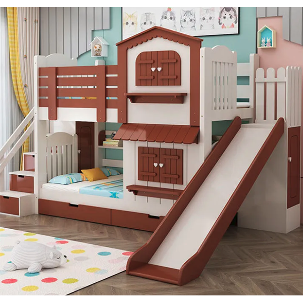 【Furniture】【BS】Children's Bunk Bed Mother-Child Bed Girl Bunk Bed with Wardrobe Slide