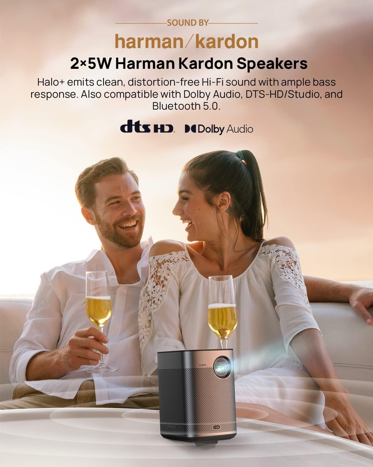 XGIMI Halo+ 1080P Portable Projector, 4K Input Supported, 700 ISO Lumens with Integrated Harman Kardon Speaker, Auto Focus&Keystone,ISA Technology, Android TV 10.0, Wireless Casting WiFi Bluetooth