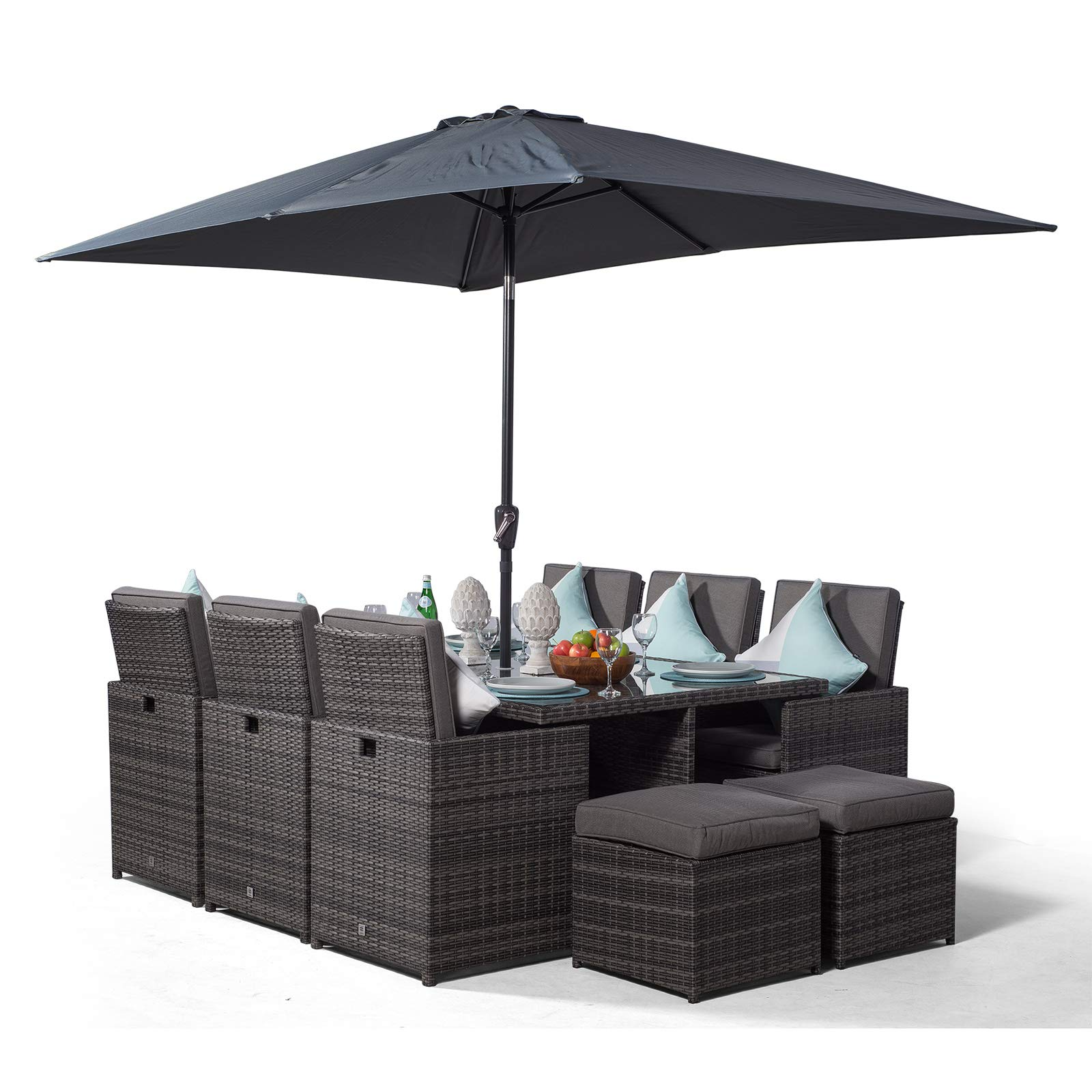 Cube Rattan Garden Furniture Set Chairs Sofa Stool Table Patio 6 Seater Set