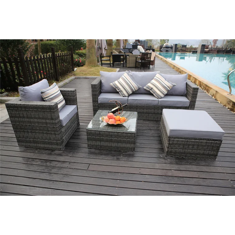 Ambrose Rattan 5 - Person Seating Group with Cushions