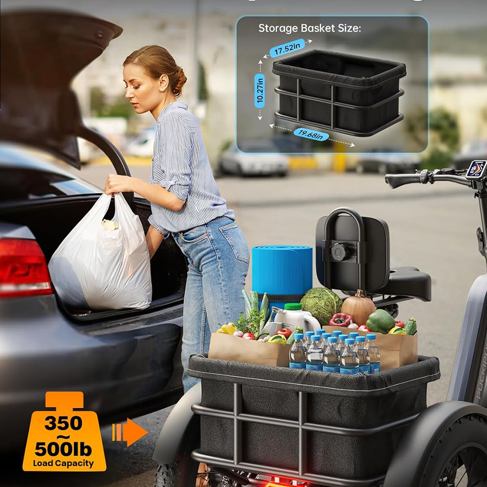 Electric Trike for Adult with 750W Motor, 48V 18AH Cells Battery, Pickup Class 500 LB Load Electric Tricycle