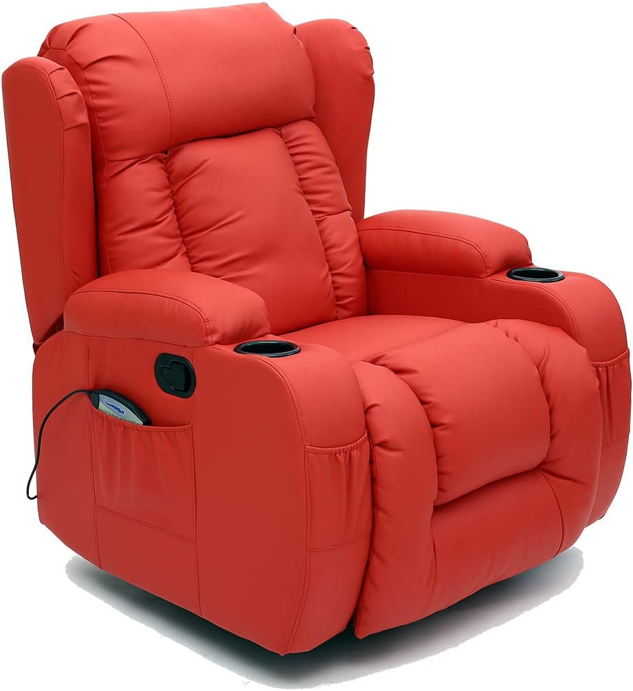 WINGED RECLINER CHAIR ROCKING MASSAGE SWIVEL HEATED GAMING BONDED LEATHER ARMCHAIR