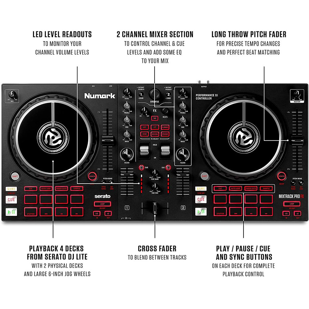 Complete DJ Equipment Package - Numark Mixtrack Pro FX 2 Deck DJ Controller