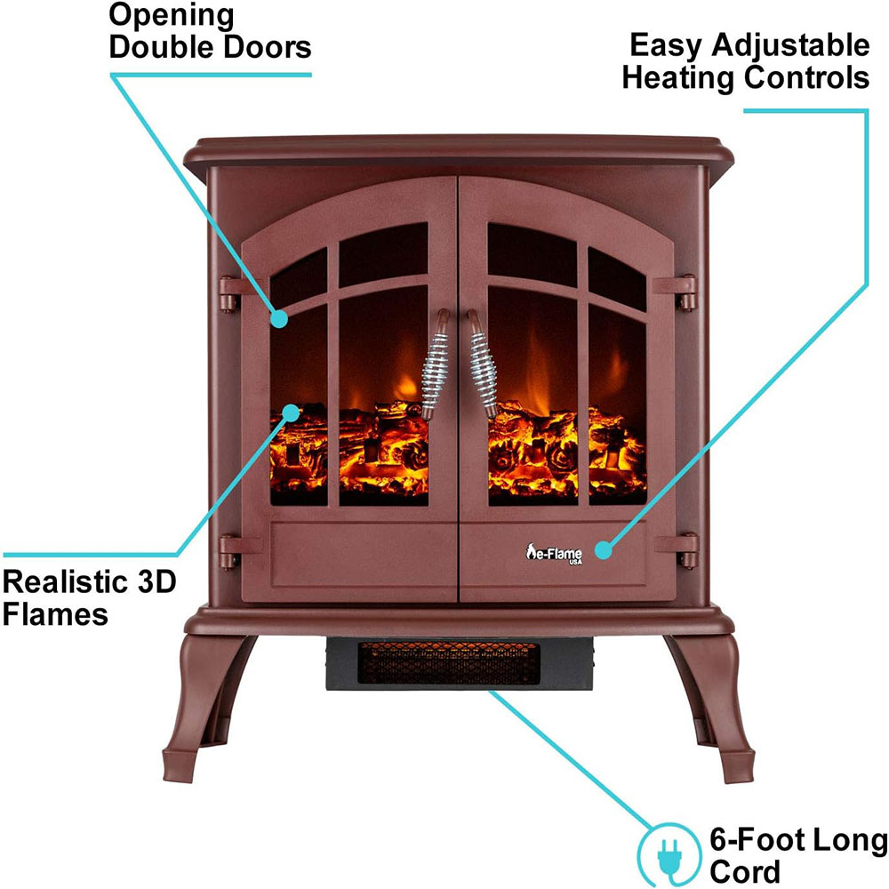 Jasper Freestanding Electric Fireplace Stove Heater - Realistic 3-D Log and Fire Effect