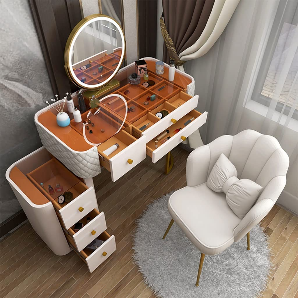 【Furniture】【BS】Bedroom Table Dresser Modern Glass Vanity Table with Storage Cabinet, Stool, Mirror