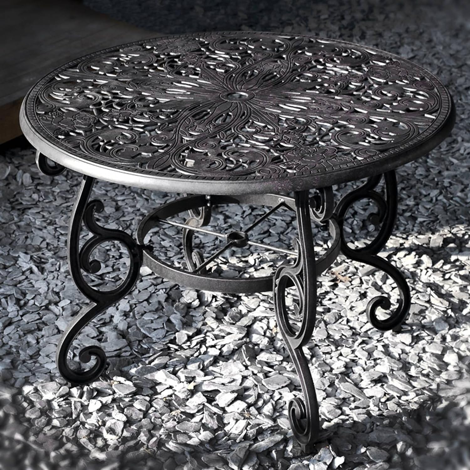 Lazy Susan - Flora Round 4 Seater Cast Aluminium Garden Set - Antique Bronze (Rose chairs)